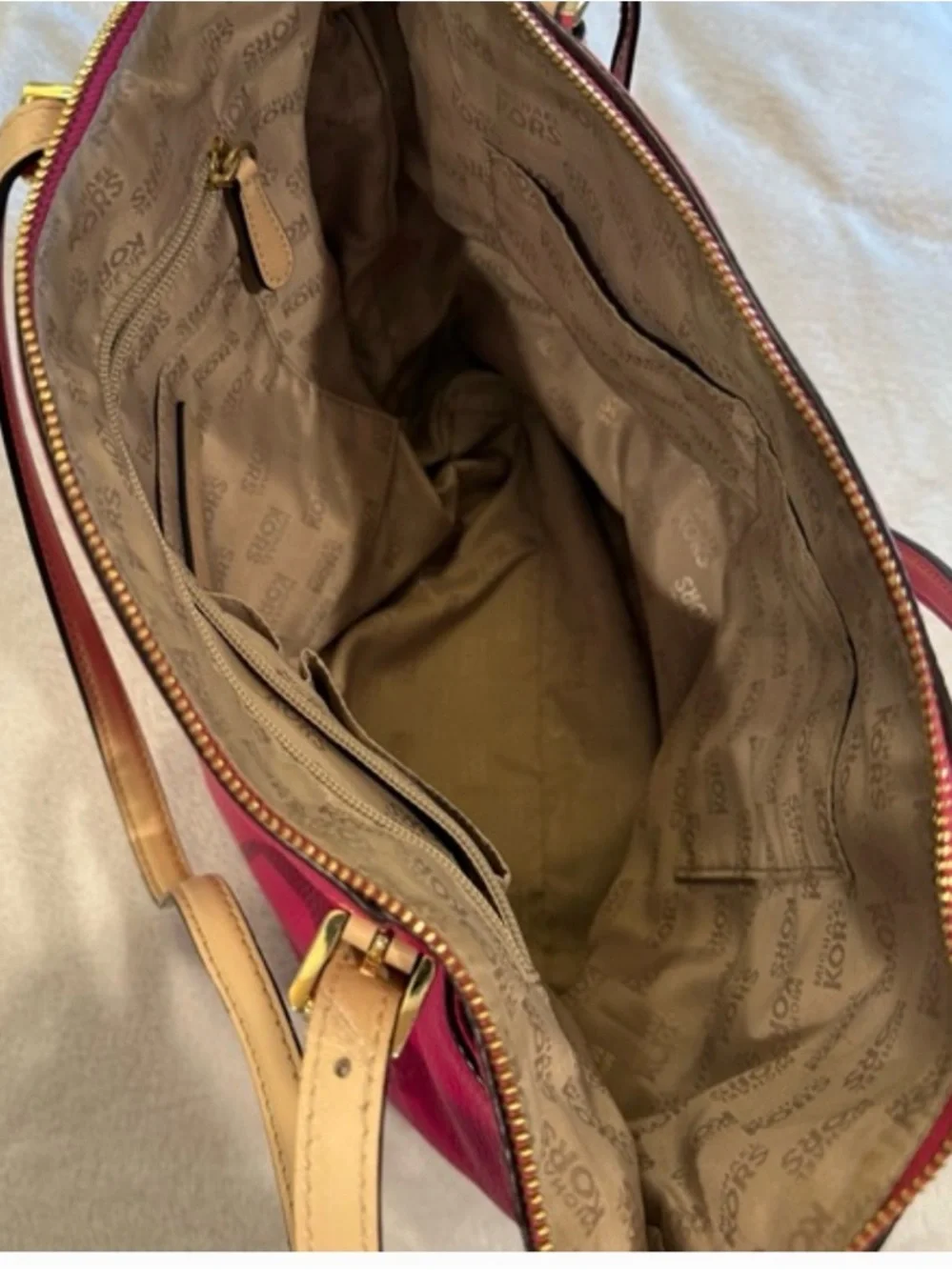Michael Kors Pink Leather Tote Bag with Tan Straps - Picture 4 of 5